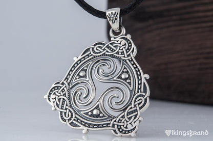 Triskelion Vikings Symbol Pendant with Ornament Sterling Silver Norse Jewelry