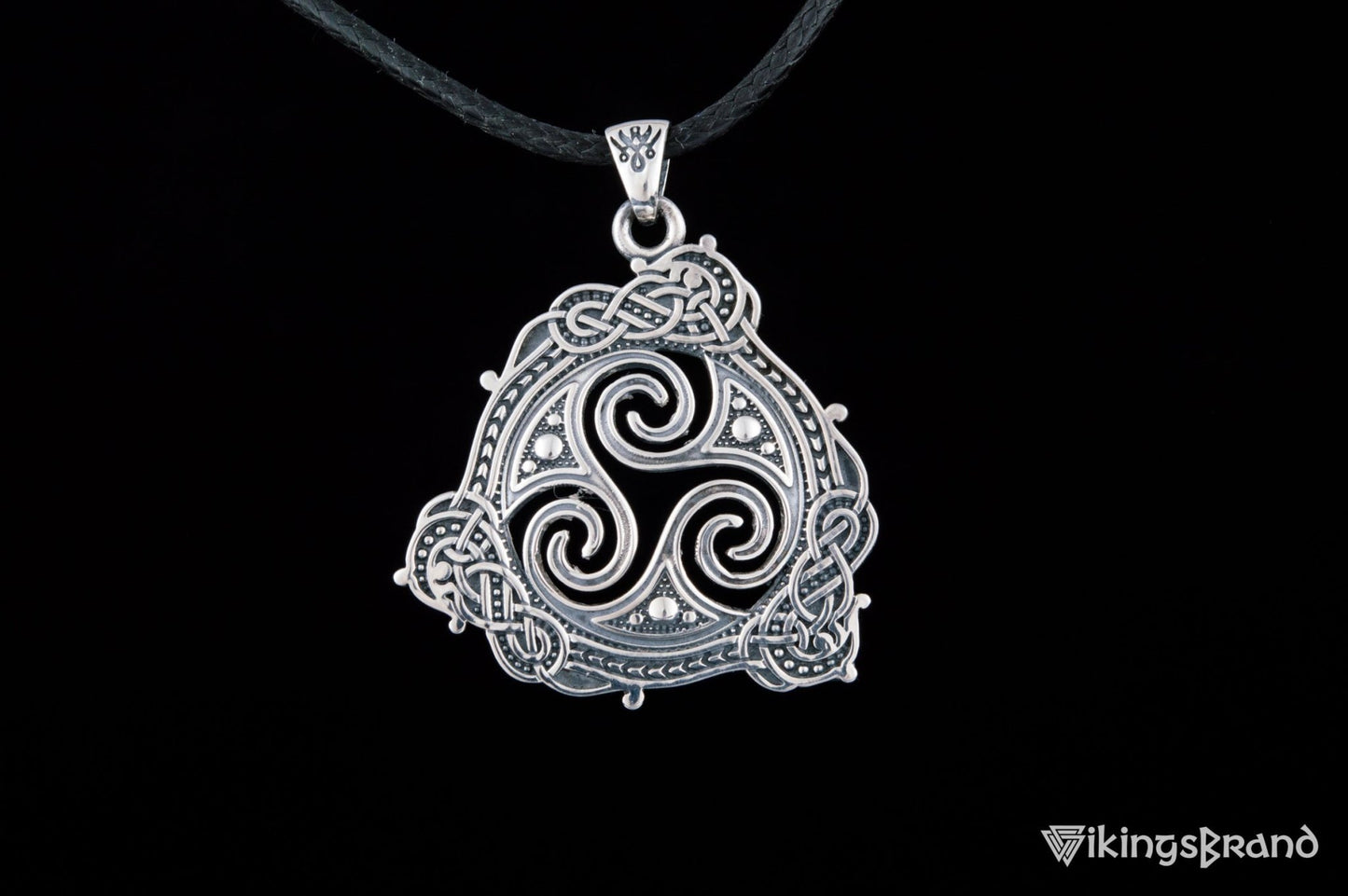 Triskelion Vikings Symbol Pendant with Ornament Sterling Silver Norse Jewelry
