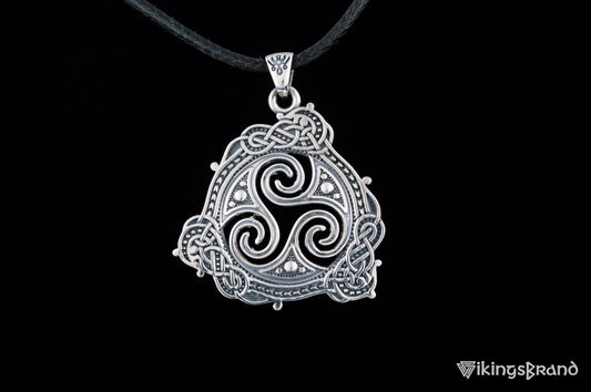 Triskelion Vikings Symbol Pendant with Ornament Sterling Silver Norse Jewelry