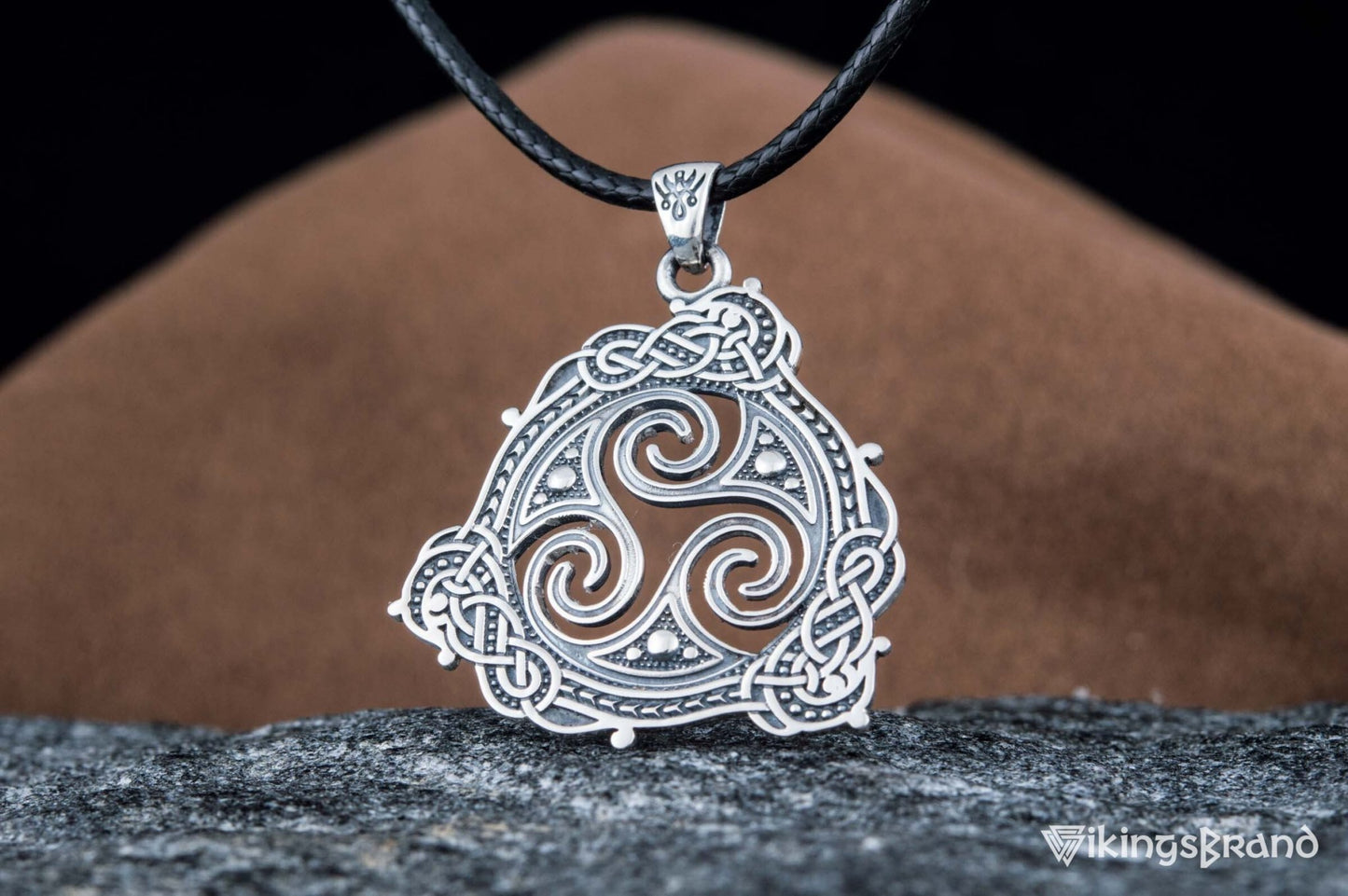Triskelion Vikings Symbol Pendant with Ornament Sterling Silver Norse Jewelry