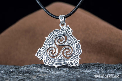 Triskelion Vikings Symbol Pendant with Ornament Sterling Silver Norse Jewelry