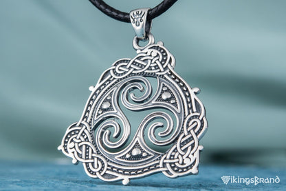 Triskelion Vikings Symbol Pendant with Ornament Sterling Silver Norse Jewelry