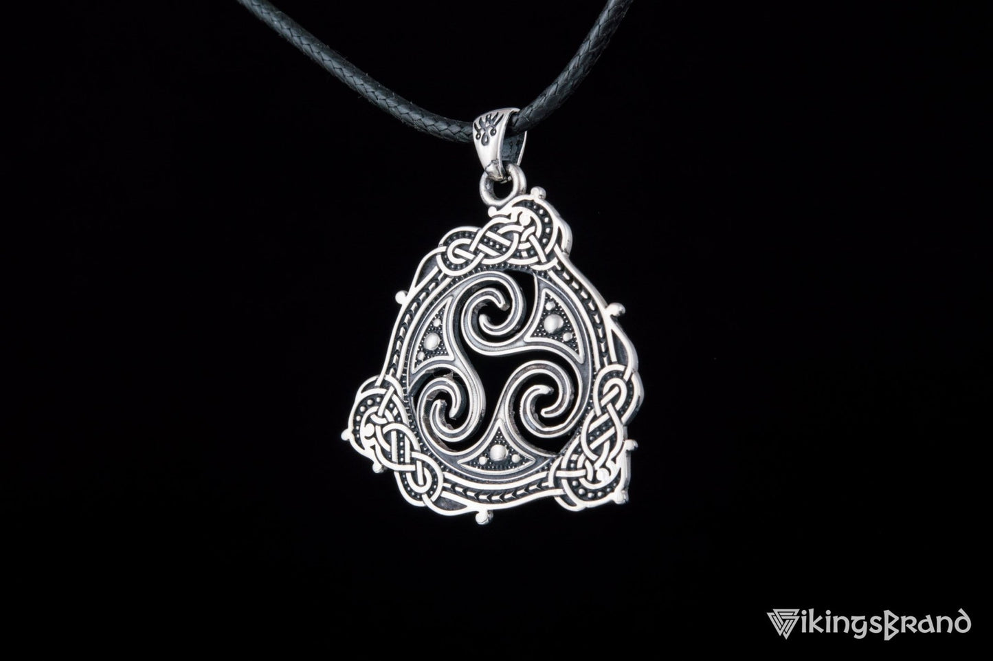 Triskelion Vikings Symbol Pendant with Ornament Sterling Silver Norse Jewelry