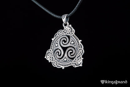 Triskelion Vikings Symbol Pendant with Ornament Sterling Silver Norse Jewelry