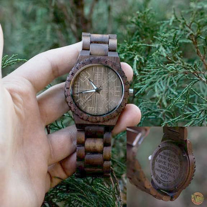 Ulf Viking Wooden Watch with Vegvisir Viking Symbol & Engraved Honor the Gods, Love Your Woman, Defend Your Kin Saying - VikingsBrand