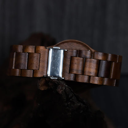 Ulfhild Viking Wooden Watch with Carved Helm of Awe Viking Symbol & Custom Engravings