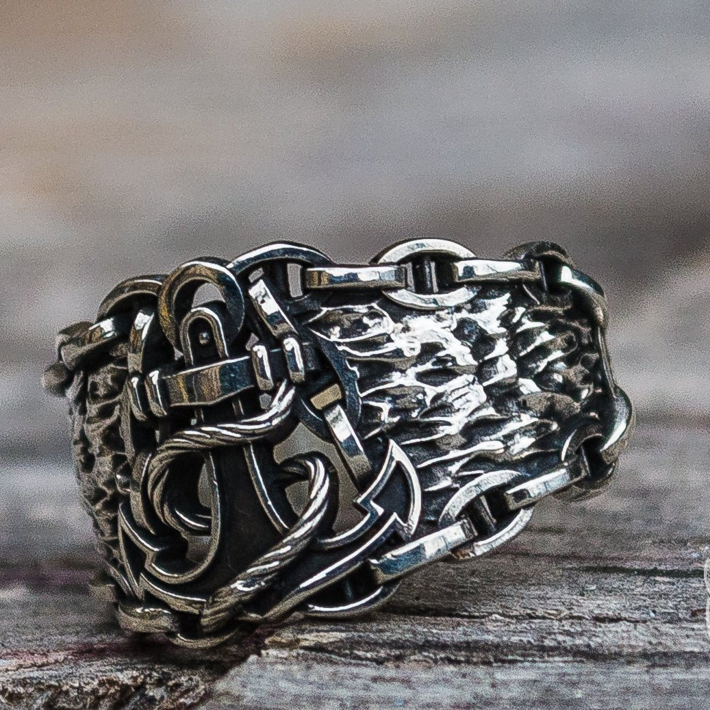 Unique Chain Anchor Symbol 925 Sterling Silver Viking Ring - VikingsBrand
