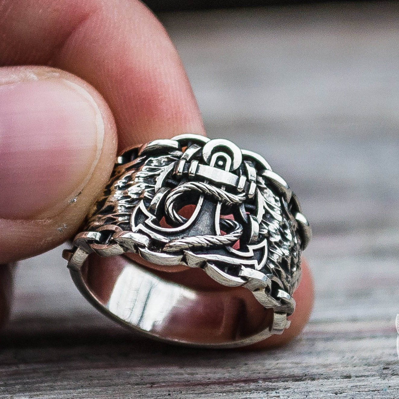 Unique Chain Anchor Symbol 925 Sterling Silver Viking Ring - VikingsBrand