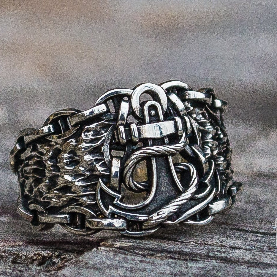 Unique Chain Anchor Symbol 925 Sterling Silver Viking Ring - VikingsBrand