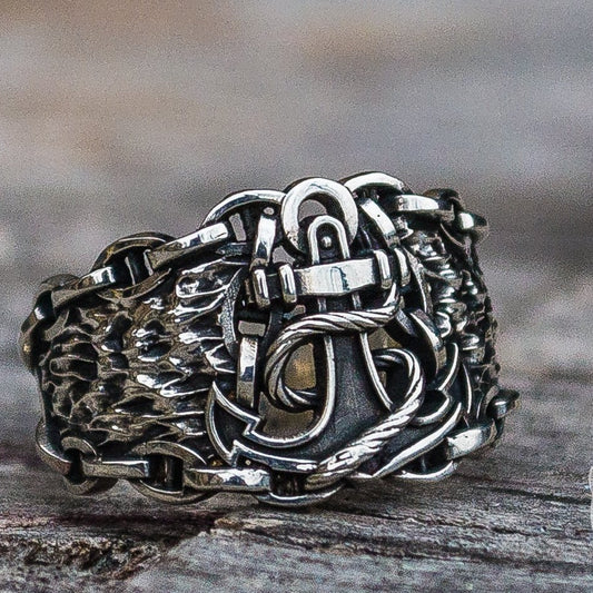 Unique Chain Anchor Symbol 925 Sterling Silver Viking Ring - VikingsBrand