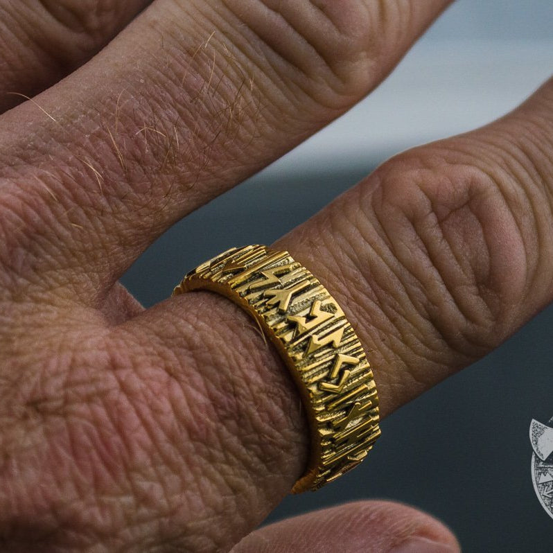 Unique Elder Futhark 14K Gold Viking Ring - VikingsBrand