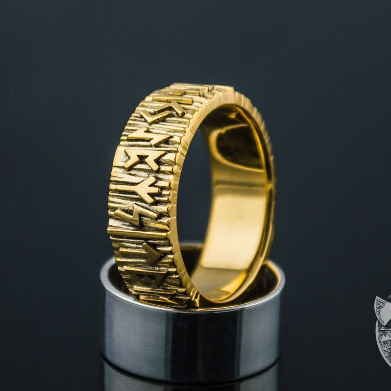 Unique Elder Futhark 14K Gold Viking Ring - VikingsBrand