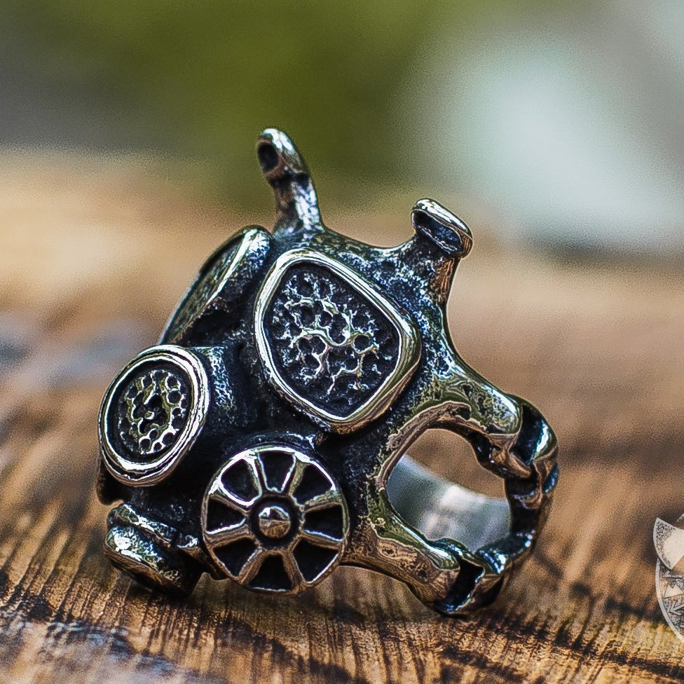 Unique Gas Mask 925 Sterling Silver Ring - VikingsBrand