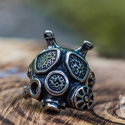 Unique Gas Mask 925 Sterling Silver Ring - VikingsBrand