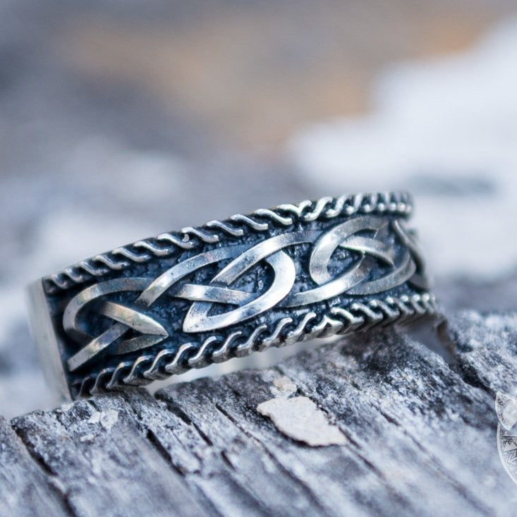 Unique Norse Ornament 925 Sterling Silver Viking Ring - VikingsBrand