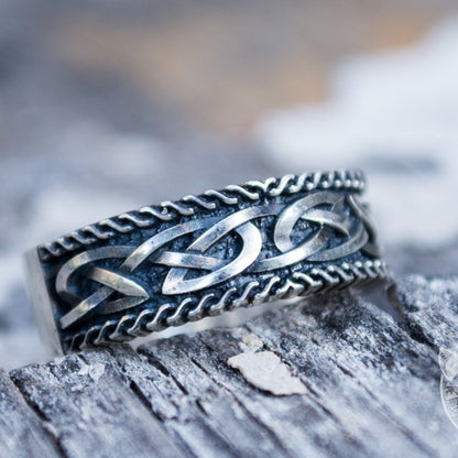 Unique Norse Ornament 925 Sterling Silver Viking Ring - VikingsBrand