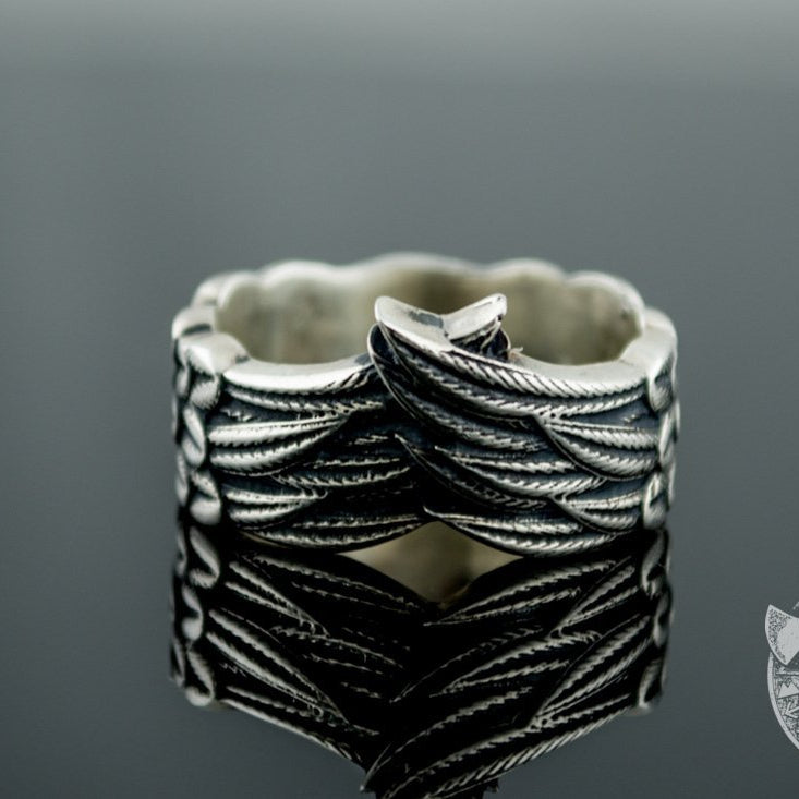 Unique Raven Feathers 925 Sterling Silver Viking Ring - VikingsBrand
