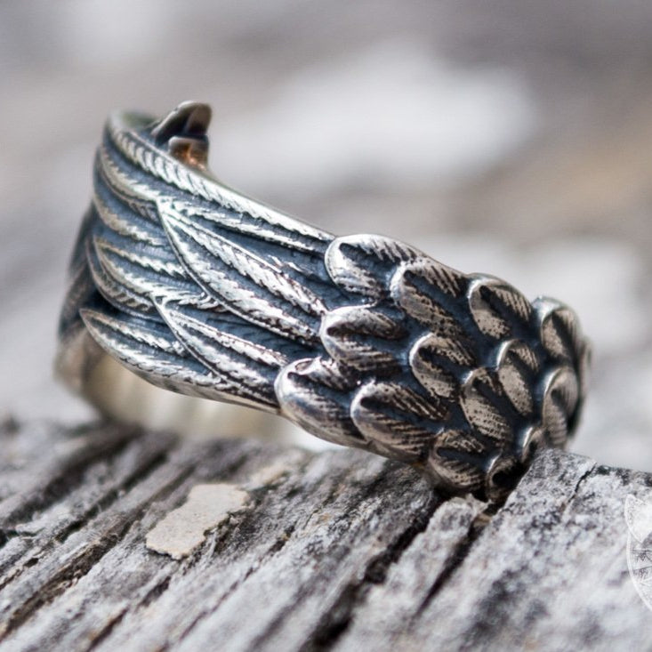 Unique Raven Feathers 925 Sterling Silver Viking Ring - VikingsBrand