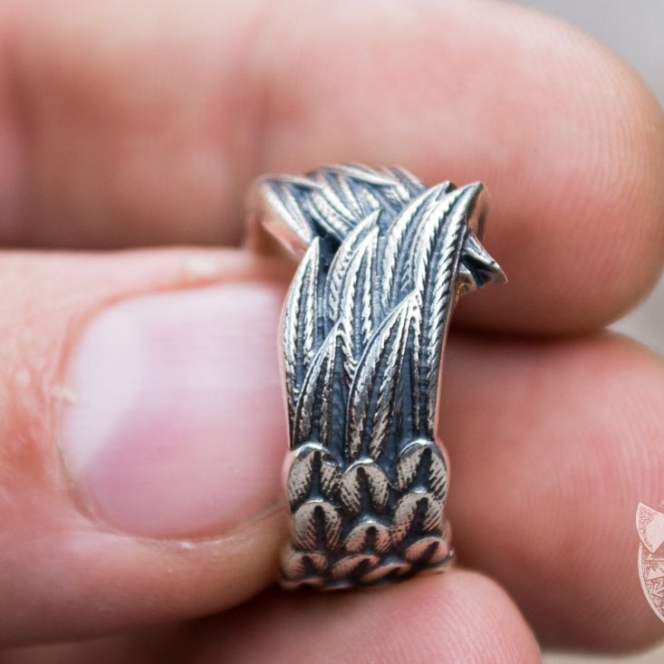 Unique Raven Feathers 925 Sterling Silver Viking Ring - VikingsBrand