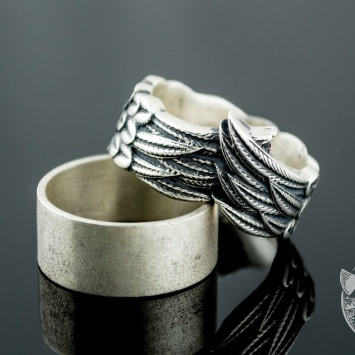Unique Raven Feathers 925 Sterling Silver Viking Ring - VikingsBrand