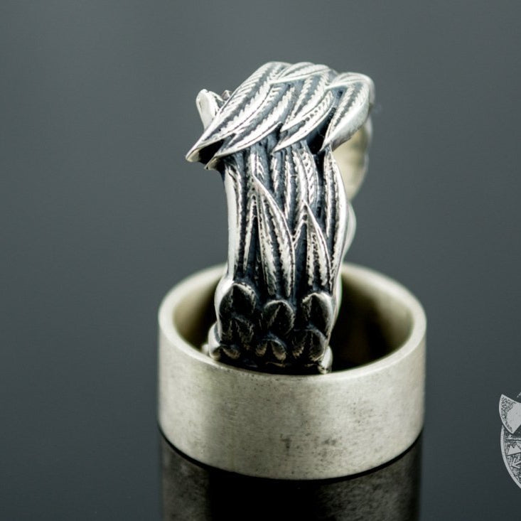 Unique Raven Feathers 925 Sterling Silver Viking Ring - VikingsBrand