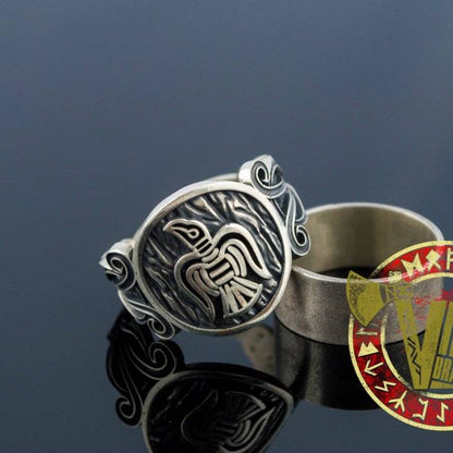 Unique Raven Ring with Norse Ornament - VikingsBrand