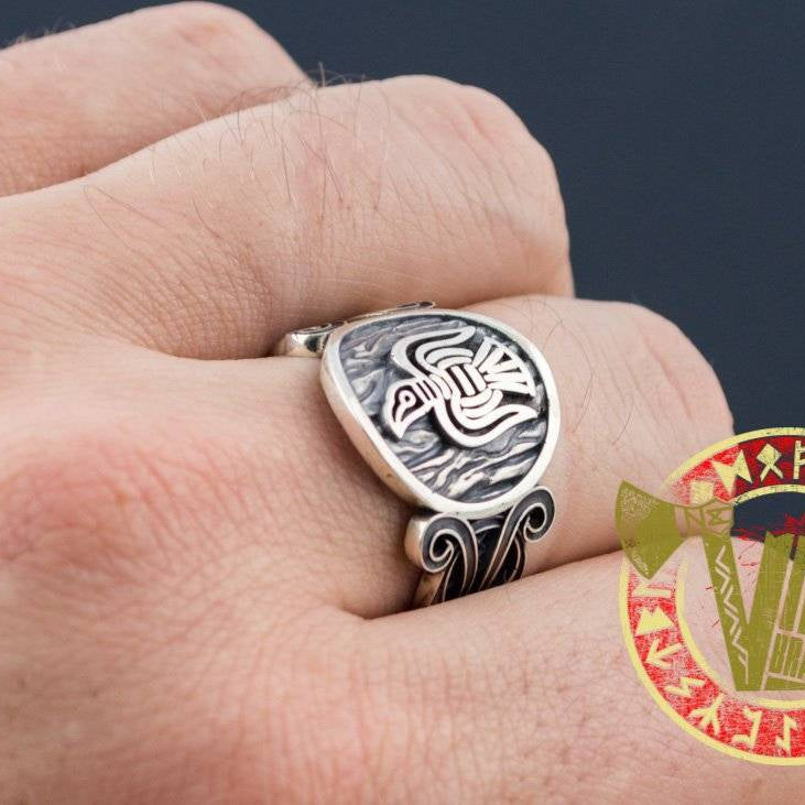 Unique Raven Ring with Norse Ornament - VikingsBrand