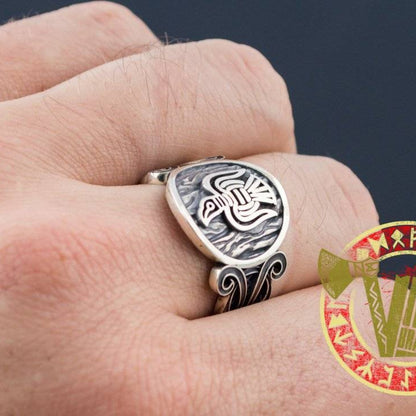 Unique Raven Ring with Norse Ornament - VikingsBrand