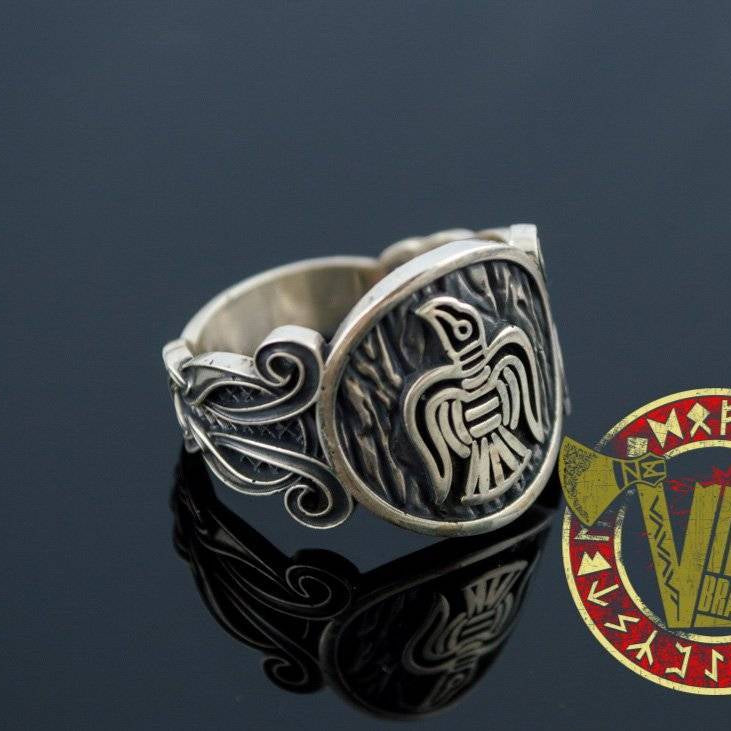 Unique Raven Ring with Norse Ornament - VikingsBrand
