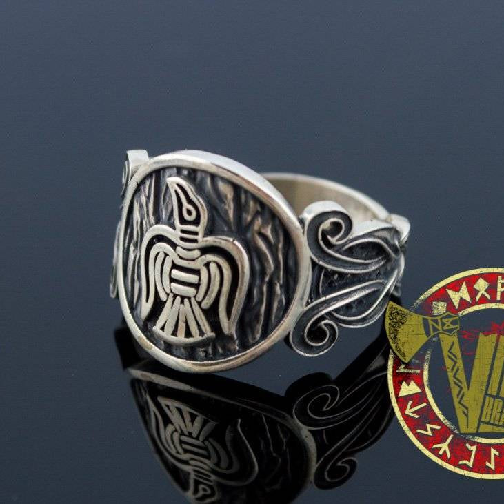 Unique Raven Ring with Norse Ornament - VikingsBrand