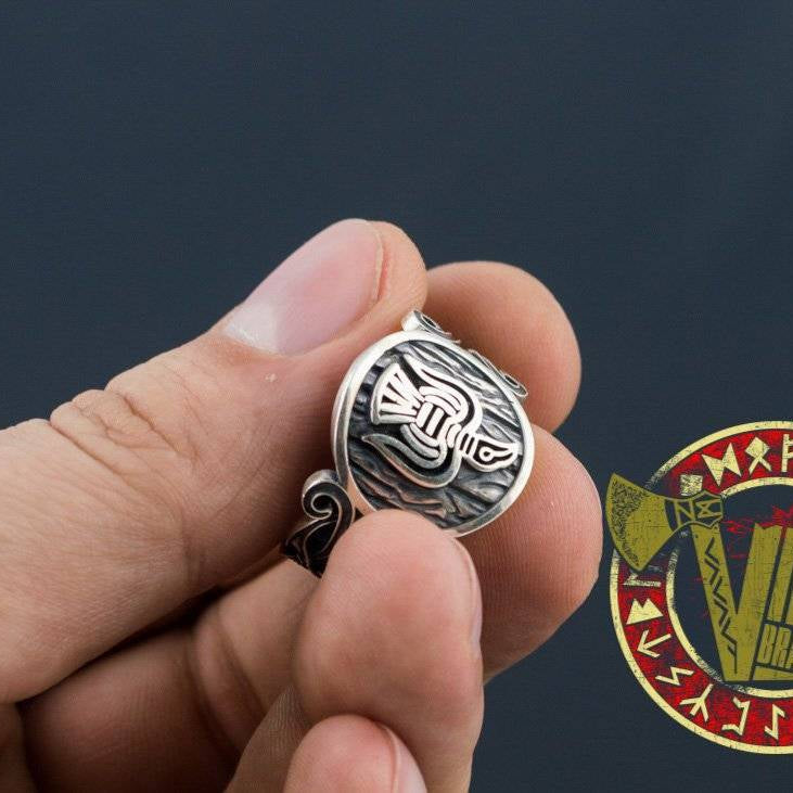 Unique Raven Ring with Norse Ornament - VikingsBrand