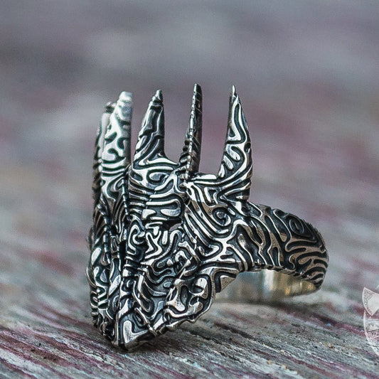 Unique Sauron Helmet 925 Sterling Silver Viking Ring - VikingsBrand