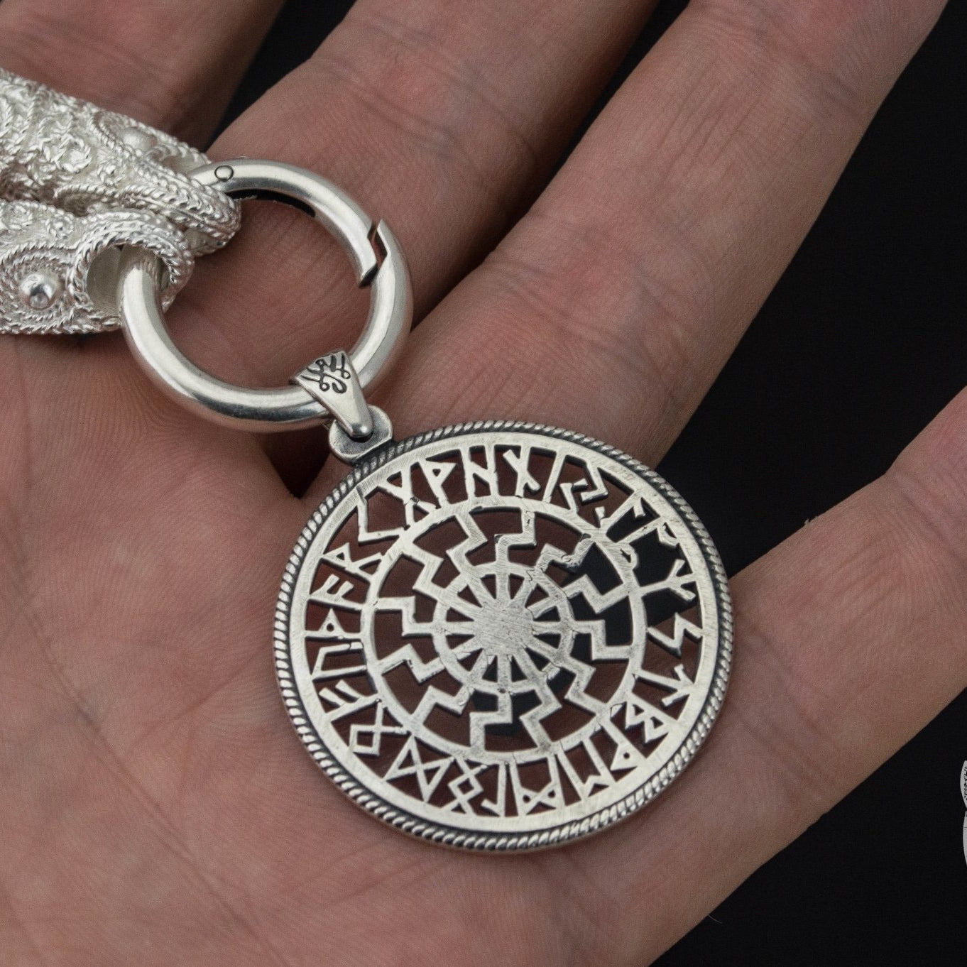 Unique Set of Norse Chain with Black Sun Pendant 925 Sterling Silver - VikingsBrand