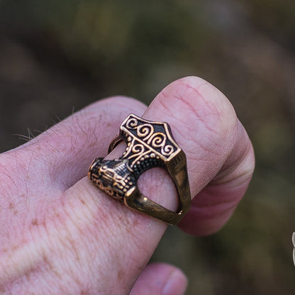 Unique Thor's Hammer Bronze Viking Ring - VikingsBrand