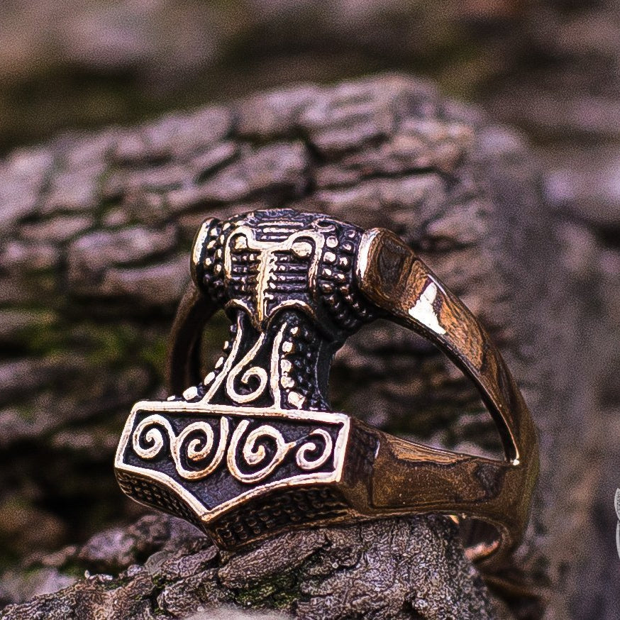 Unique Thor's Hammer Bronze Viking Ring - VikingsBrand