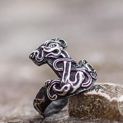 Unique Thor's Mjolnir 925 Sterling Silver Viking Ring - VikingsBrand