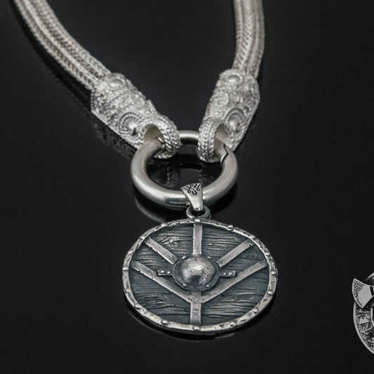 Unique Viking Set of Norse Chain with Lagertha's Shield Pendant 925 Sterling Silver - VikingsBrand