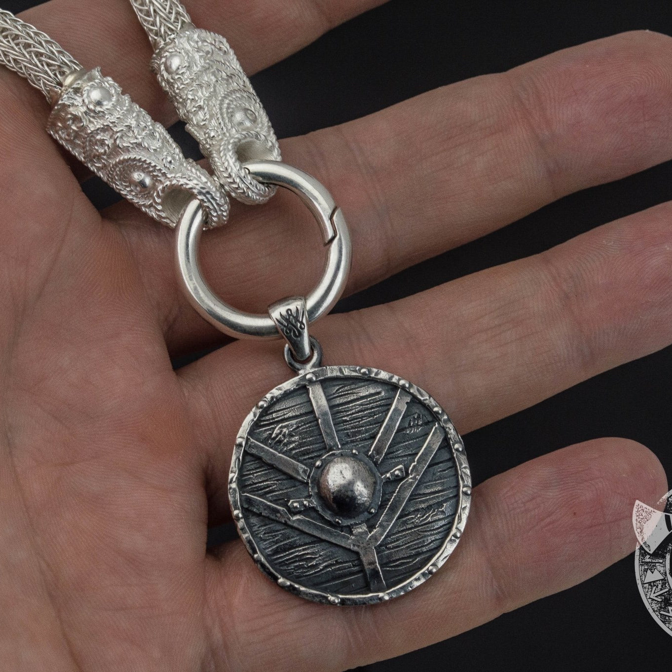 Unique Viking Set of Norse Chain with Lagertha's Shield Pendant 925 Sterling Silver - VikingsBrand