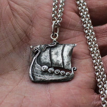 Unique Viking Ship 925 Sterling Silver Pendant - VikingsBrand