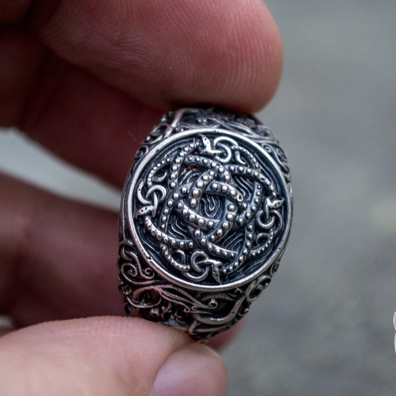 Urnes Style Jormungandr Symbol 925 Sterling Silver Norse Ring - VikingsBrand