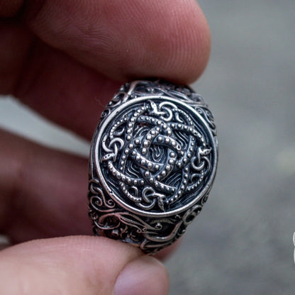 Urnes Style Jormungandr Symbol 925 Sterling Silver Norse Ring - VikingsBrand