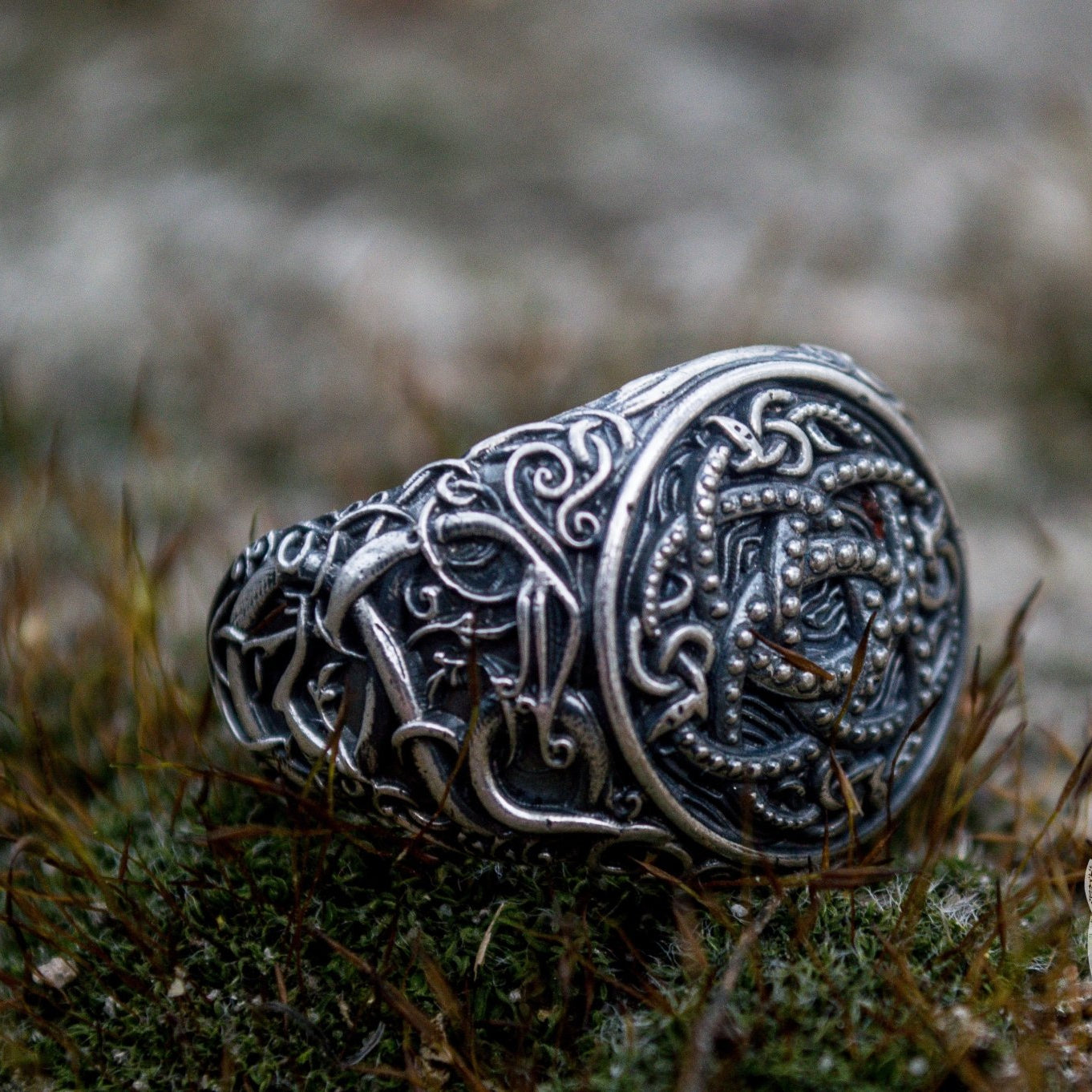 Urnes Style Jormungandr Symbol 925 Sterling Silver Norse Ring - VikingsBrand