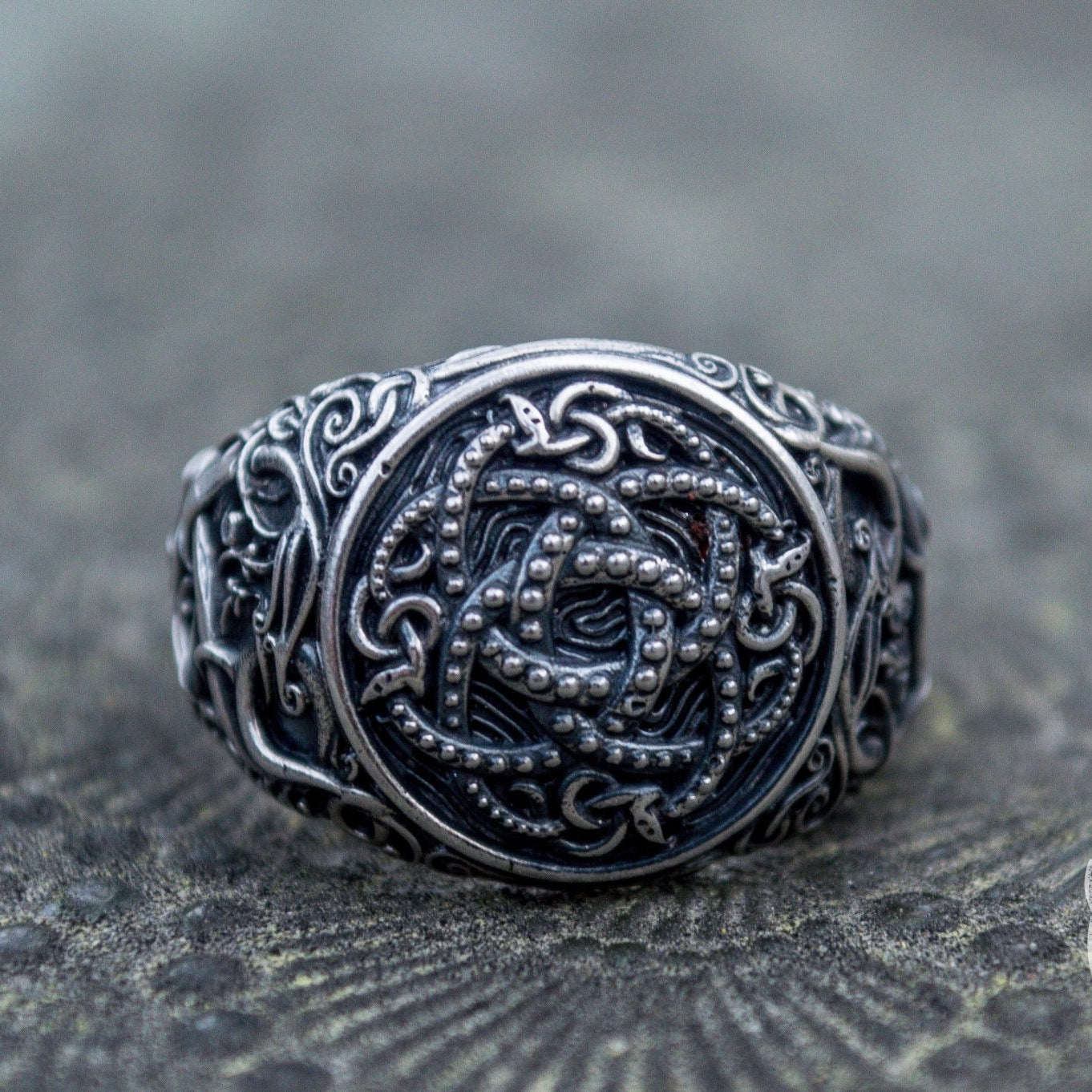 Urnes Style Jormungandr Symbol 925 Sterling Silver Norse Ring - VikingsBrand