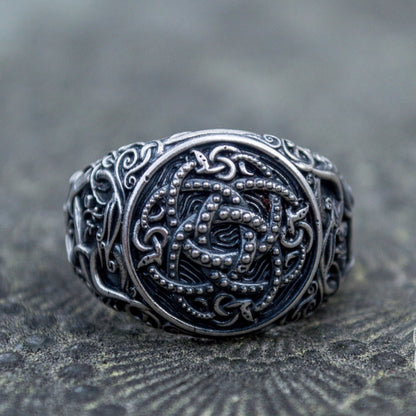Urnes Style Jormungandr Symbol 925 Sterling Silver Norse Ring - VikingsBrand