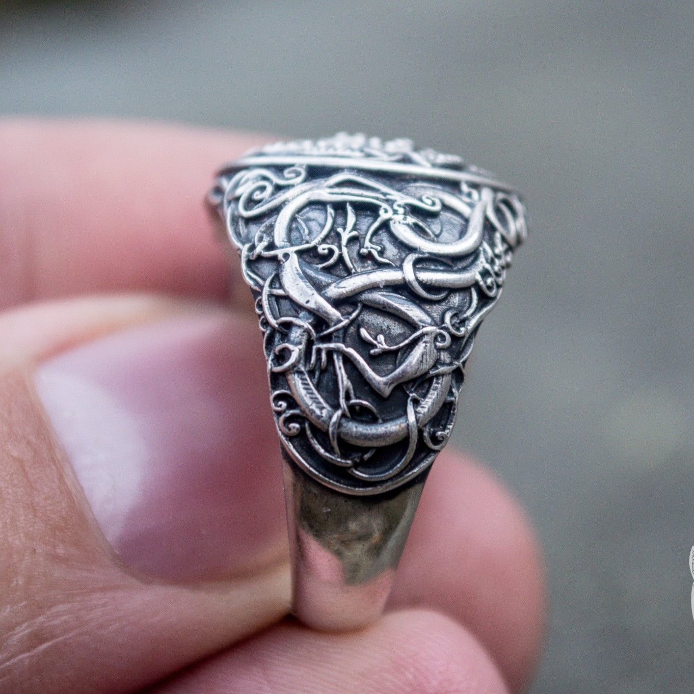 Urnes Style Jormungandr Symbol 925 Sterling Silver Norse Ring - VikingsBrand