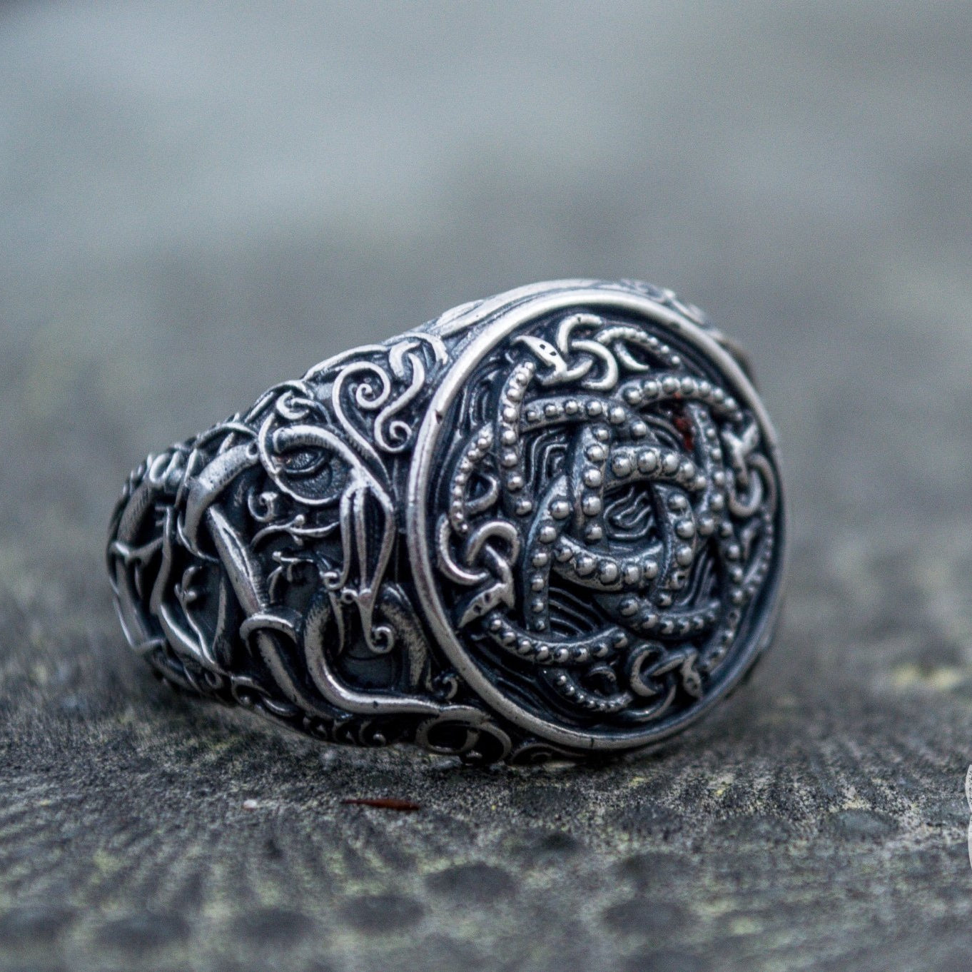 Urnes Style Jormungandr Symbol 925 Sterling Silver Norse Ring - VikingsBrand