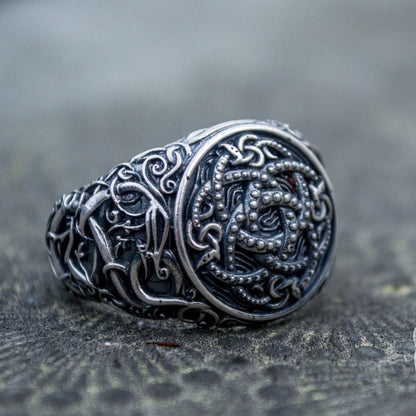 Urnes Style Jormungandr Symbol 925 Sterling Silver Norse Ring - VikingsBrand