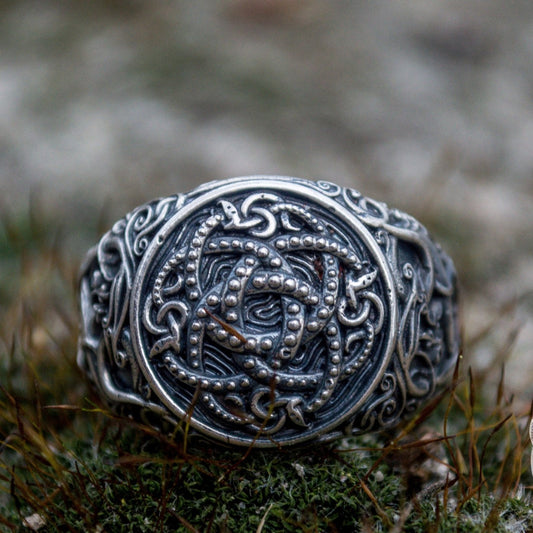 Urnes Style Jormungandr Symbol 925 Sterling Silver Norse Ring - VikingsBrand