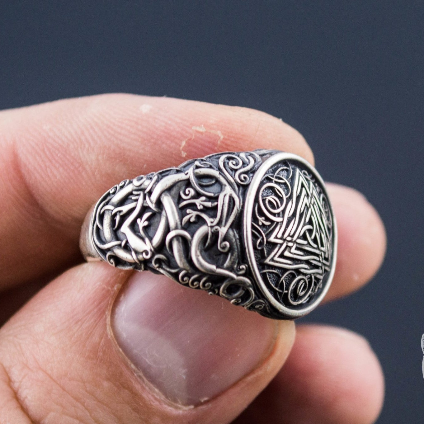Urnes Style Valknut Symbol 925 Sterling Silver Viking Ring - VikingsBrand