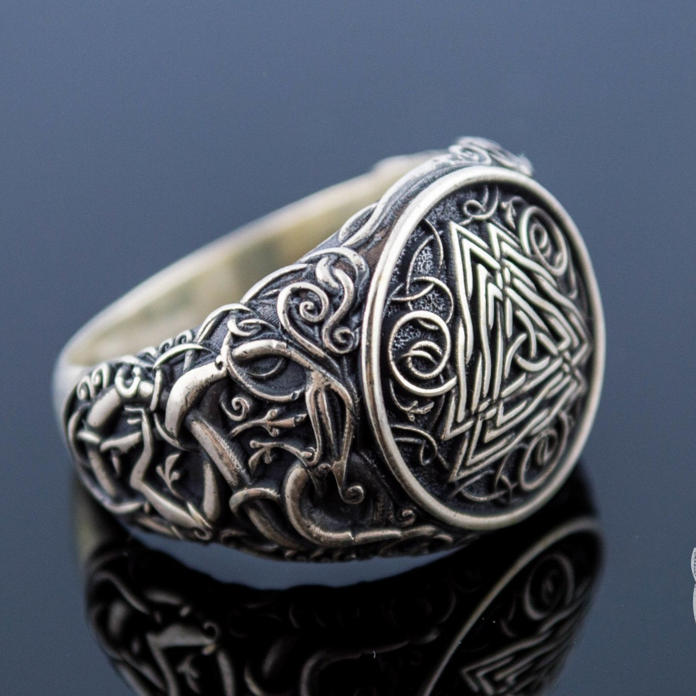 Urnes Style Valknut Symbol 925 Sterling Silver Viking Ring - VikingsBrand